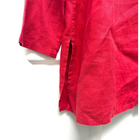 Chicos Red Linen Tunic Fish Design Mandarin Collar Button Up Size 1 or Women’s M - Picture 5 of 7